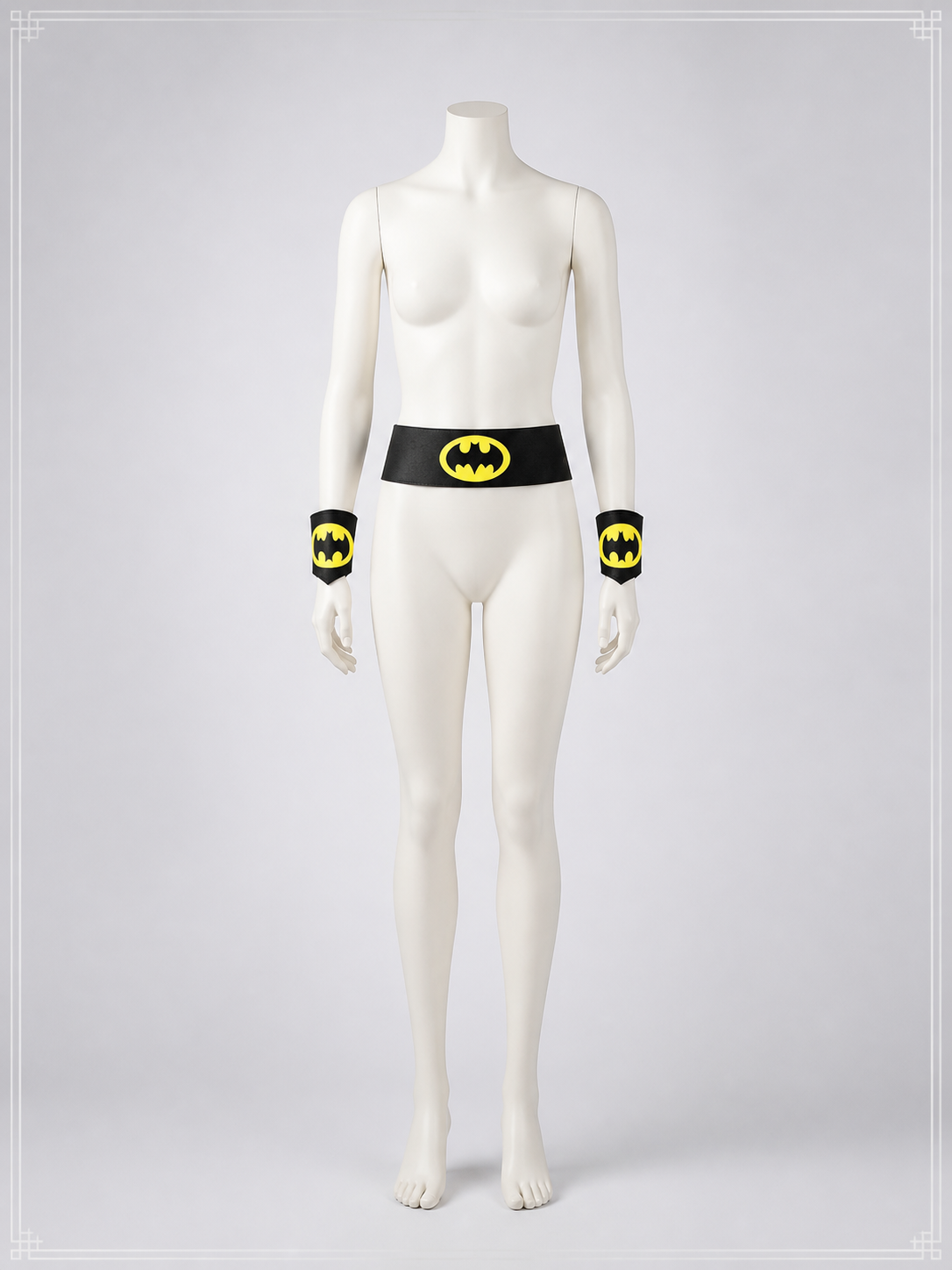 Set: Black Belt and Wristbands with Yellow Emblems back view