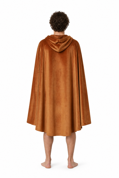 Medieval Suede Hooded Cloak for Halloween back view