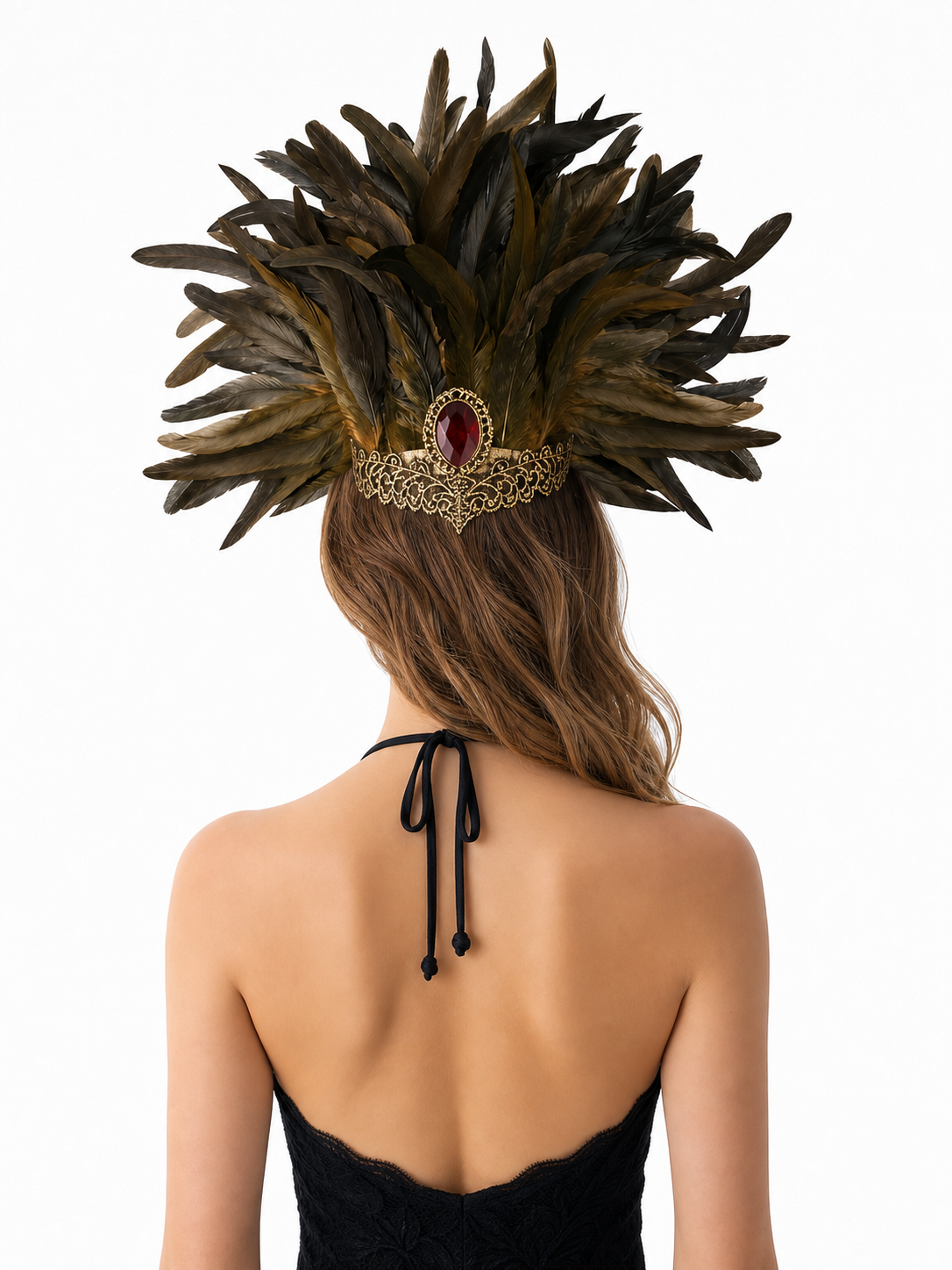 Carnival Headpiece with Mask and Feathers