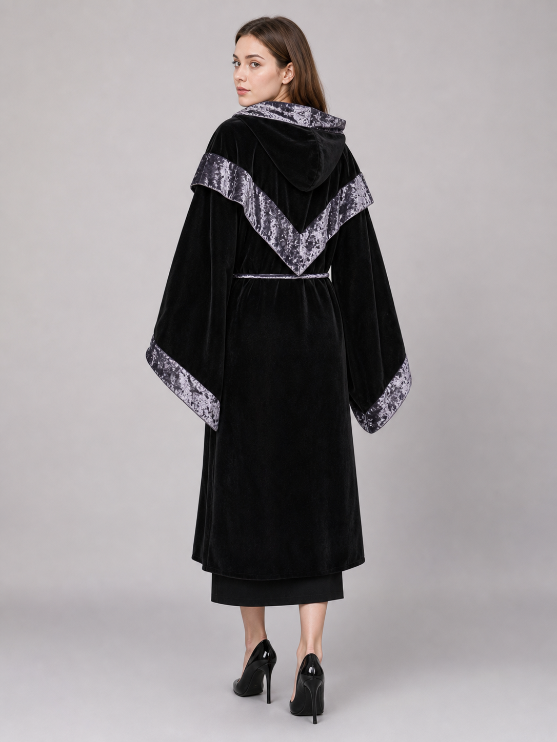 Black Carnival Cloak with Hood and Trim