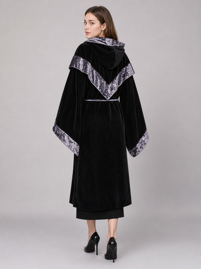 Black Carnival Cloak with Hood and Trim