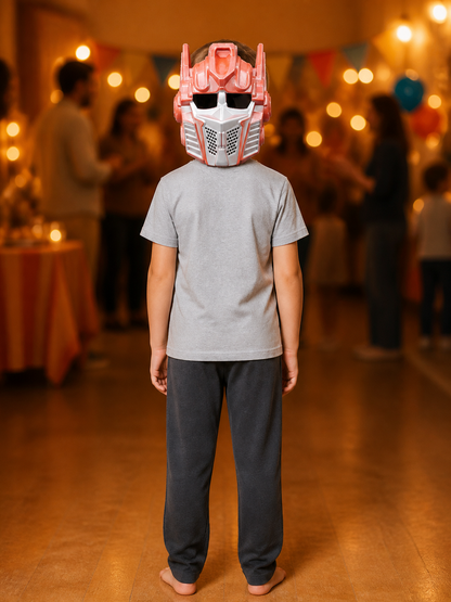 Robot Carnival Mask with Antennas, Orange and Silver back view