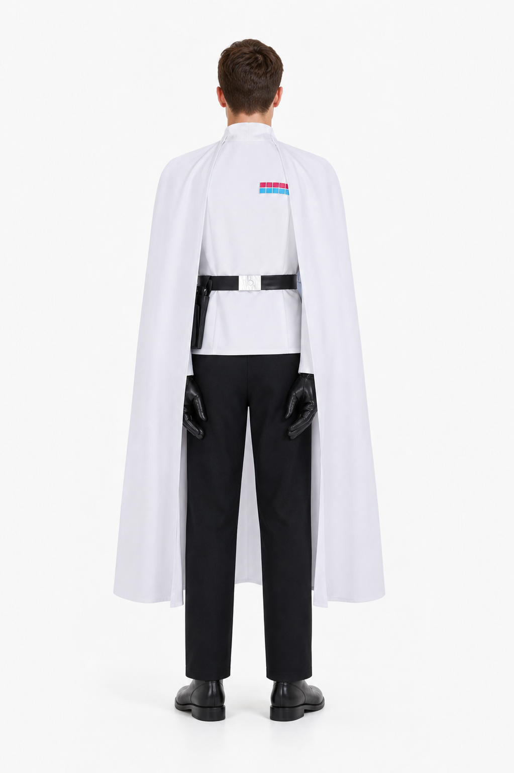 Cosplay Costume with Cape, Belt, and Gloves back view