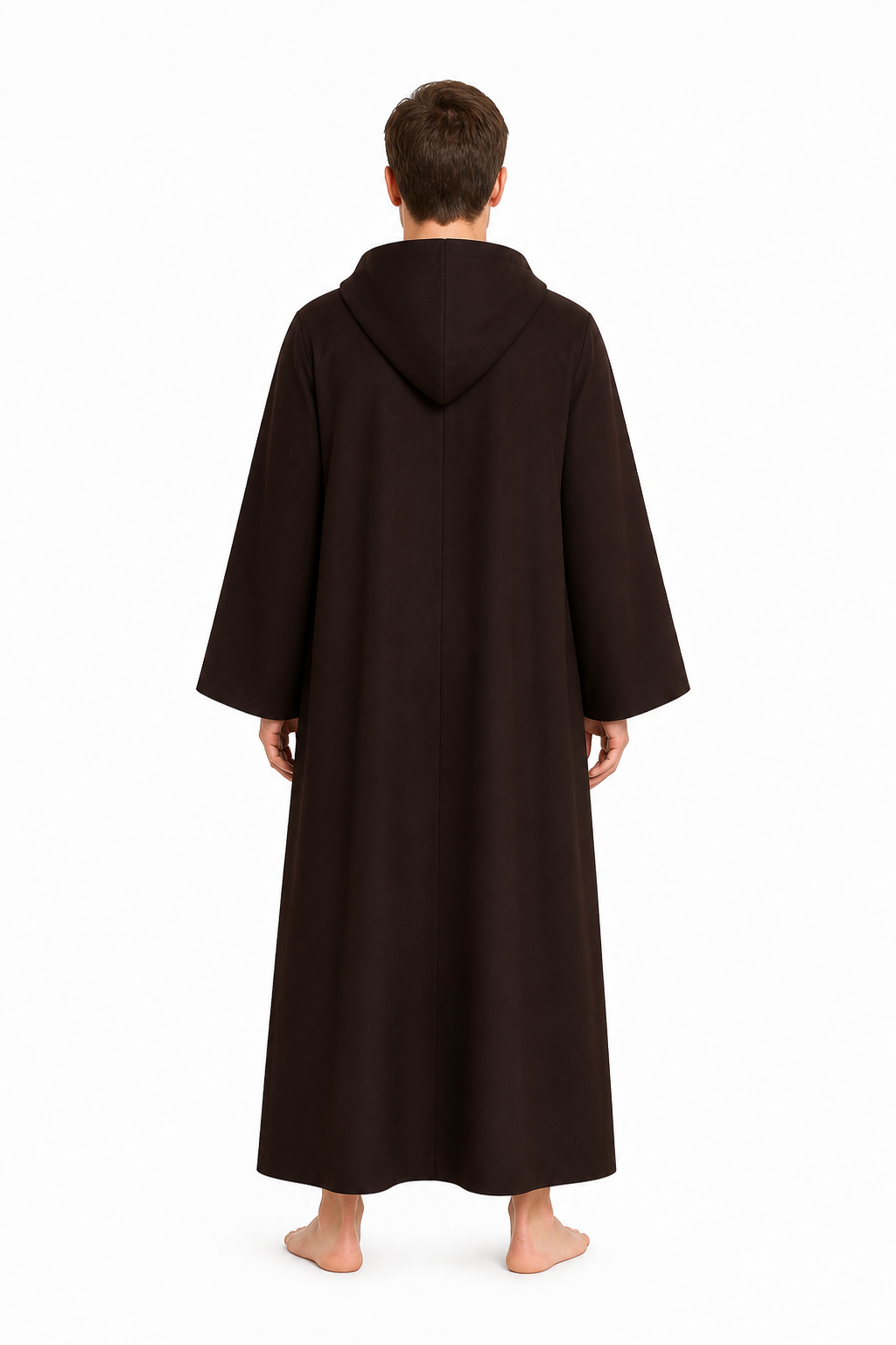 Black Long Hooded Robe with Drawstring back view
