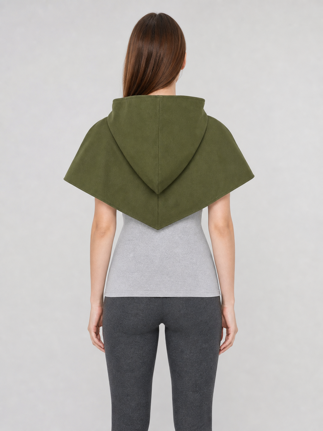 Triangular Hooded Cape, Olive Green