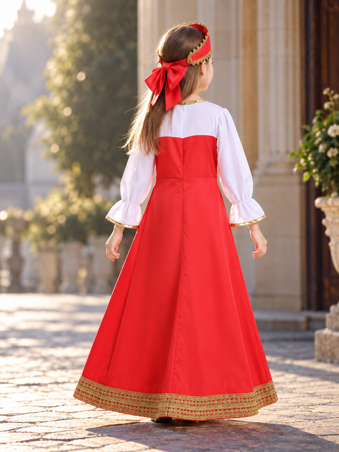 Red Carnival Dress with Gold-Toned Trim back view