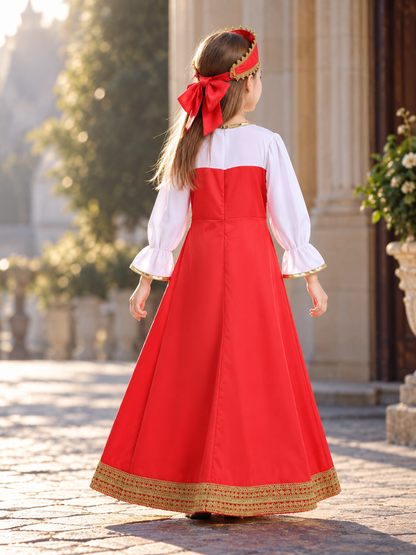 Red Carnival Dress with Gold-Toned Trim back view