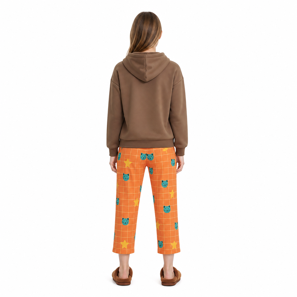 Hooded Pajama Set with Pocket and Print back view