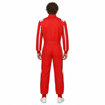 Red Racing Karting Suit with White Stripes back view