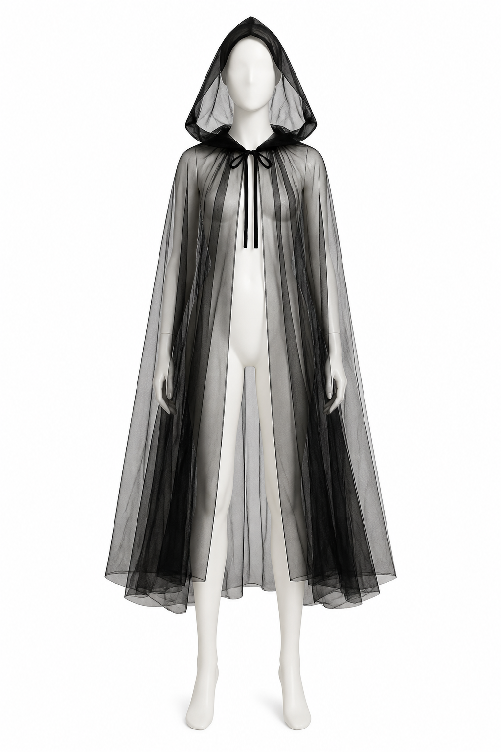 Long Black Cloak with Pointed Hood for Halloween back view