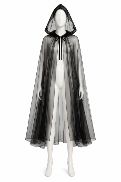 Long Black Cloak with Pointed Hood for Halloween back view