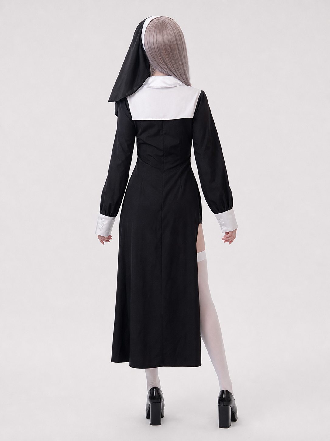 Black-and-White Ritual Robe with a High Collar