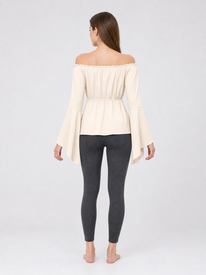 Off-the-Shoulder Blouse with Flared Sleeves