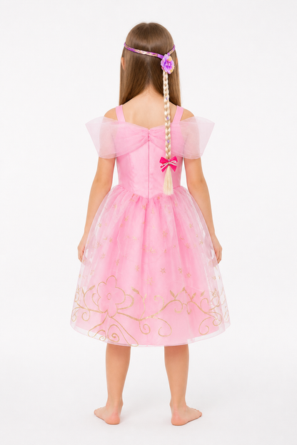 Children’s Halloween dress with bows and a braid back view
