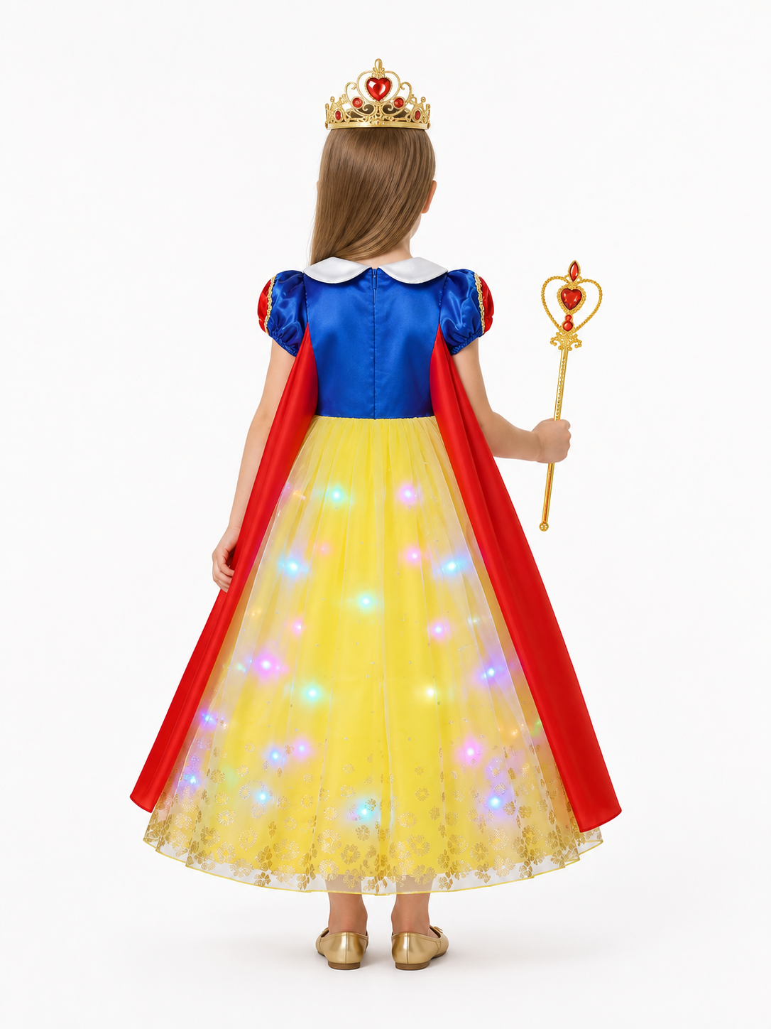 Glowing Princess Costume with Cape and Crown back view