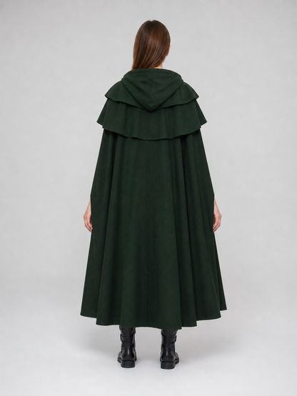 Gothic Medieval Hooded Cloak, Dark Green