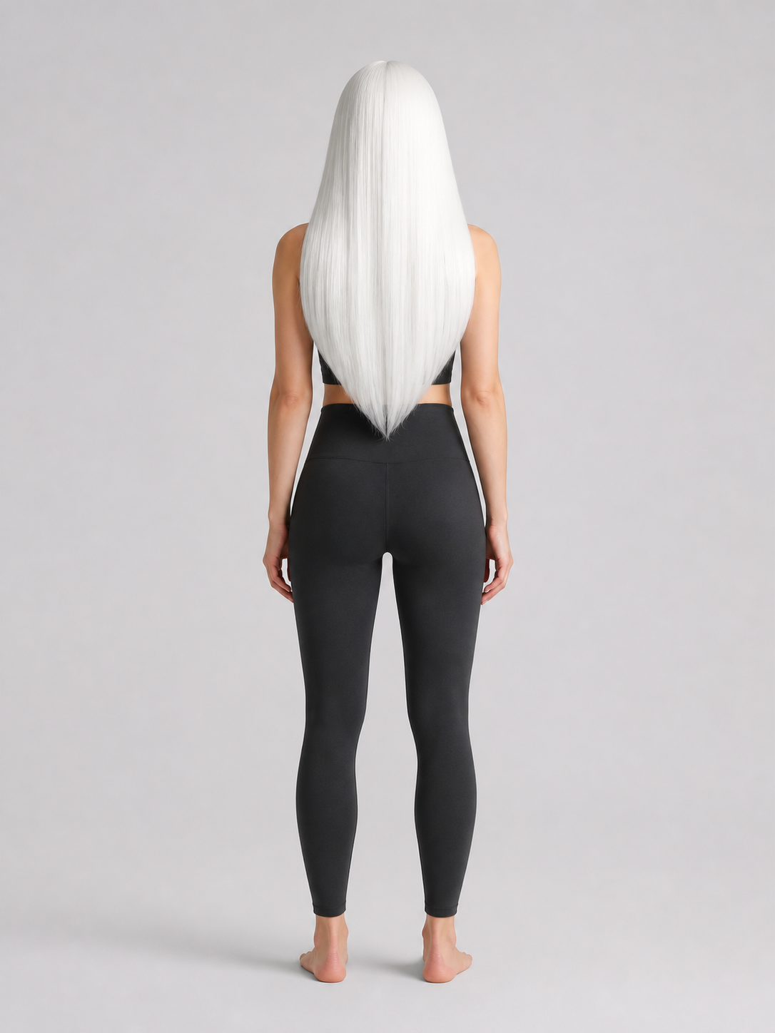 White Long Cosplay Wig with Side Bangs back view