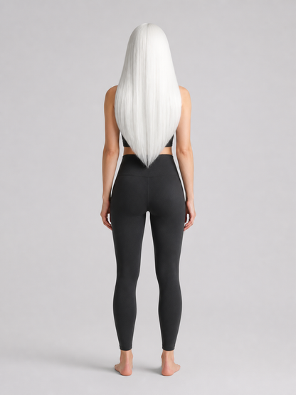White Long Cosplay Wig with Side Bangs back view
