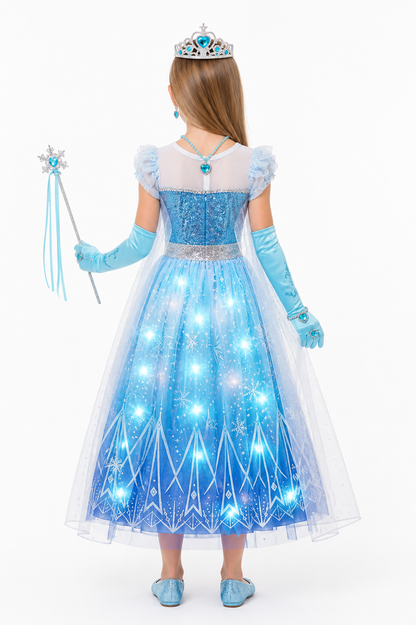 Glowing Elsa Costume with Crown and Wand back view