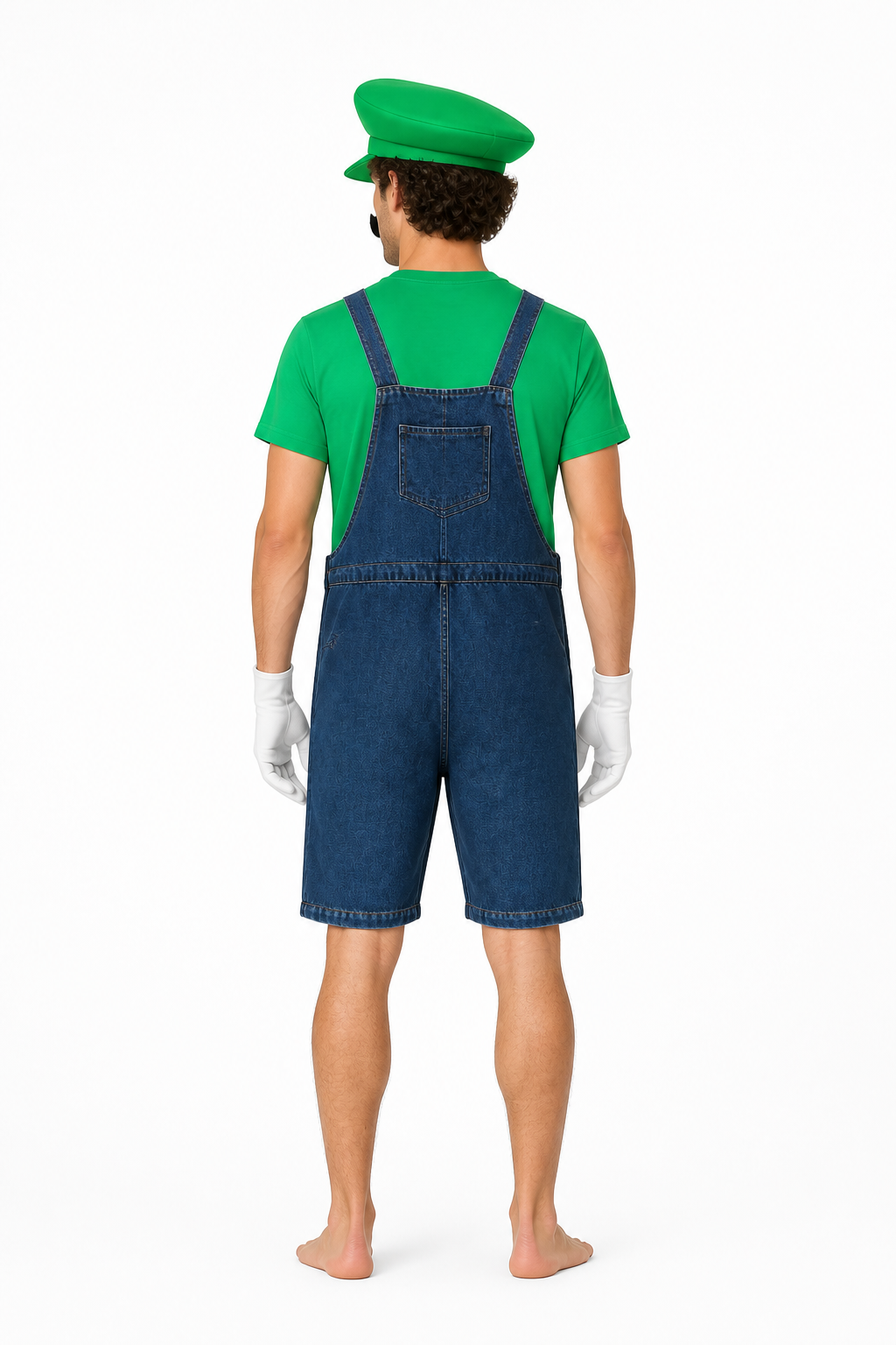 Luigi Children's Costume: T-Shirt, Overalls, and Hat back view