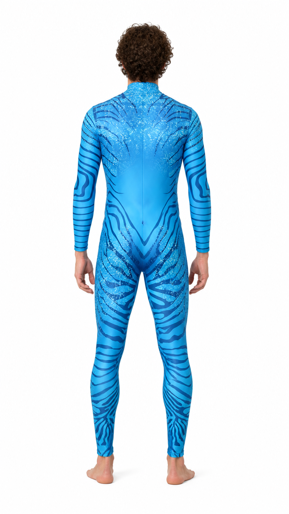 High-Collar Cosplay Jumpsuit with Printed Design back view