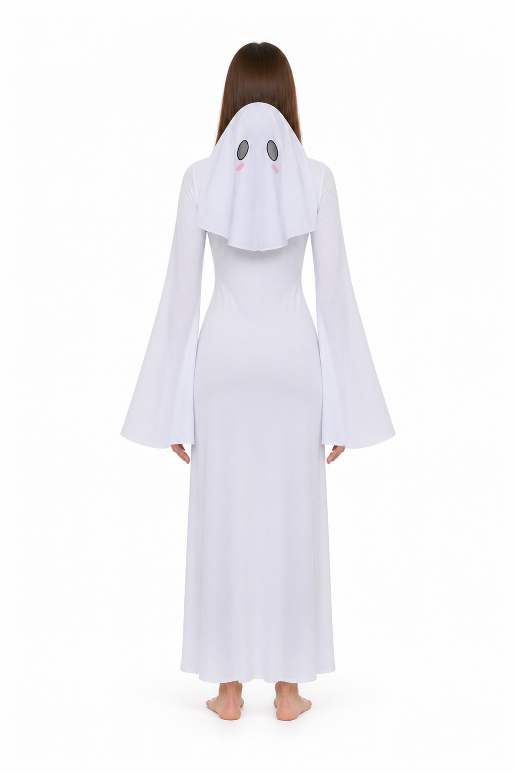 White Hooded Jumpsuit with Ghost Face Print back view