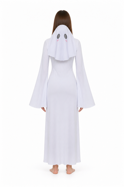 White Hooded Jumpsuit with Ghost Face Print back view