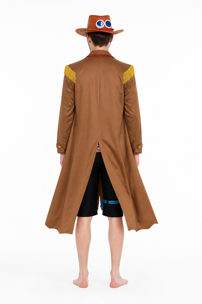 Ace One Piece Cosplay Costume with Long Coat back view