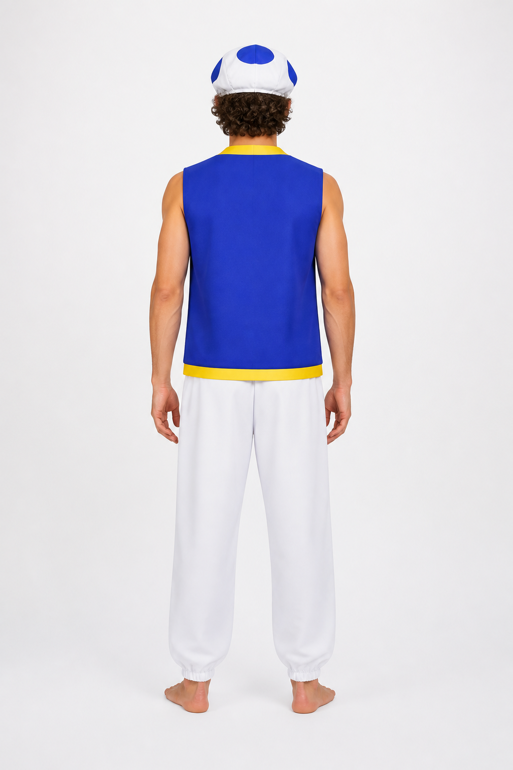 Mushroom Carnival Costume with Vest, Pants, and Cap back view