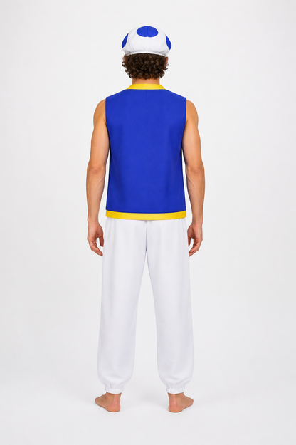 Mushroom Carnival Costume with Vest, Pants, and Cap back view