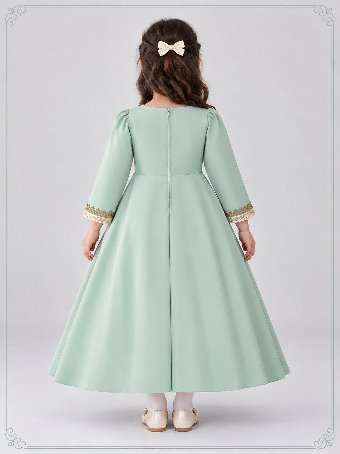 Girls' Dressy Long-Sleeve Dress with Embroidery