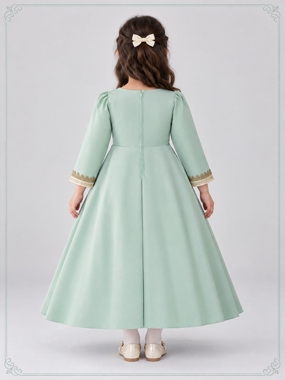 Girls' Dressy Long-Sleeve Dress with Embroidery