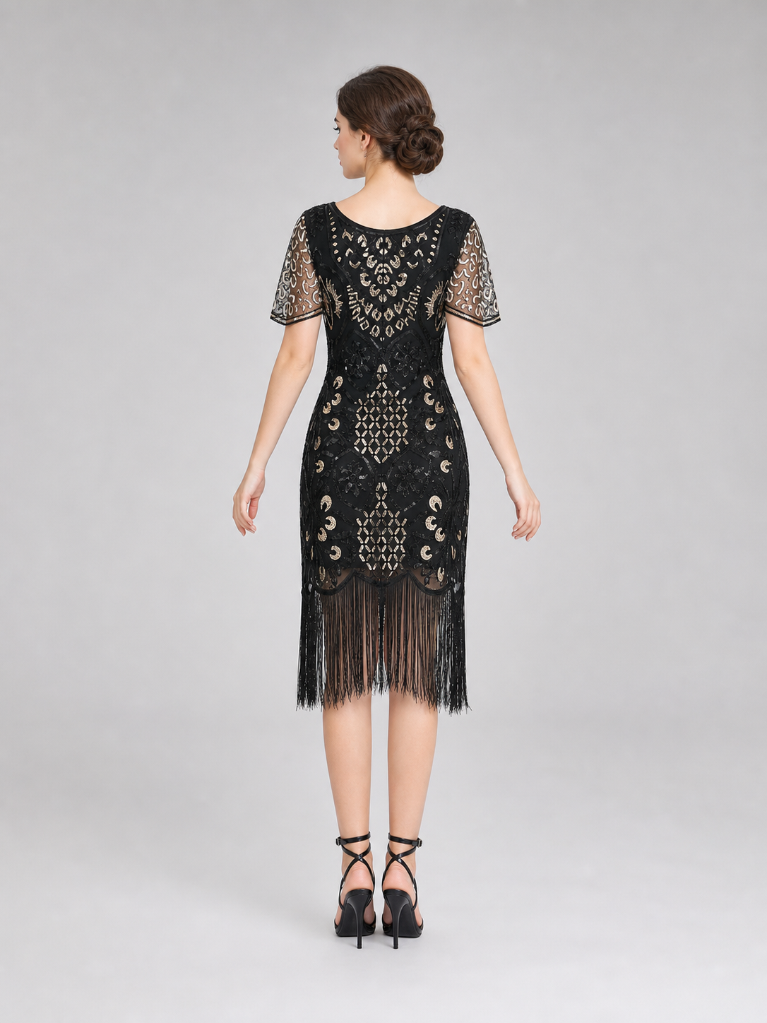 1920s Retro-Style Dress with Fringe and Sequins