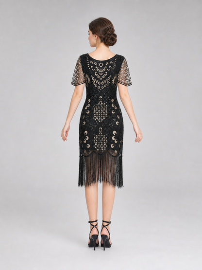 1920s Retro-Style Dress with Fringe and Sequins