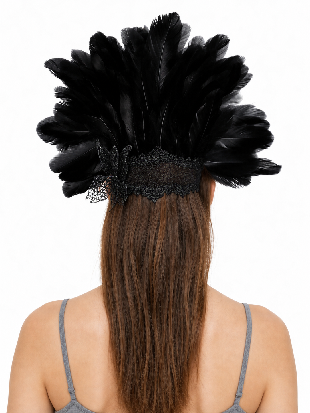 Carnival Mask with Black Feathers and Glitter