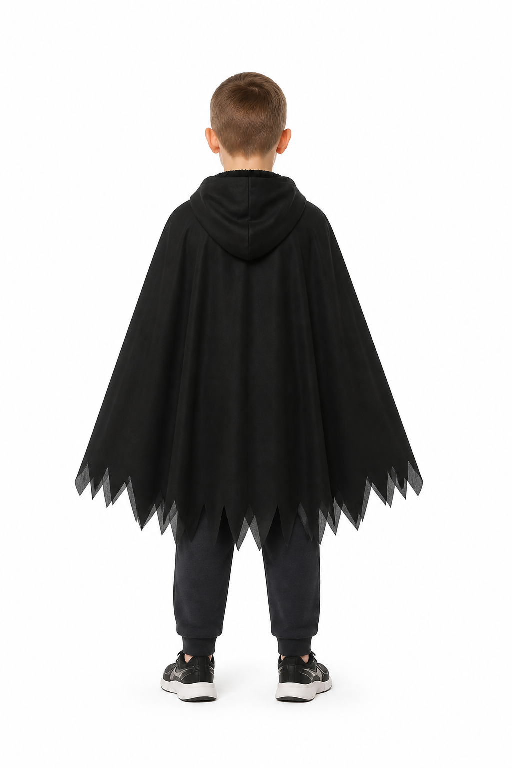 Kids' Ghost Cloak with Hood and White Face, Black back view