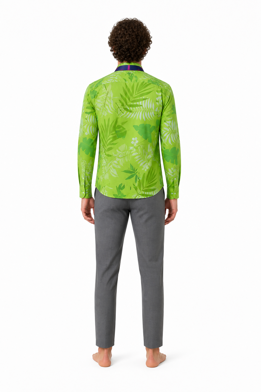 Nick Shirt with Tie, Leaf and Flower Print back view
