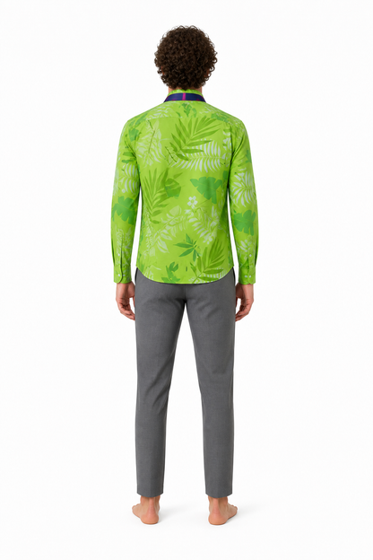 Nick Shirt with Tie, Leaf and Flower Print back view
