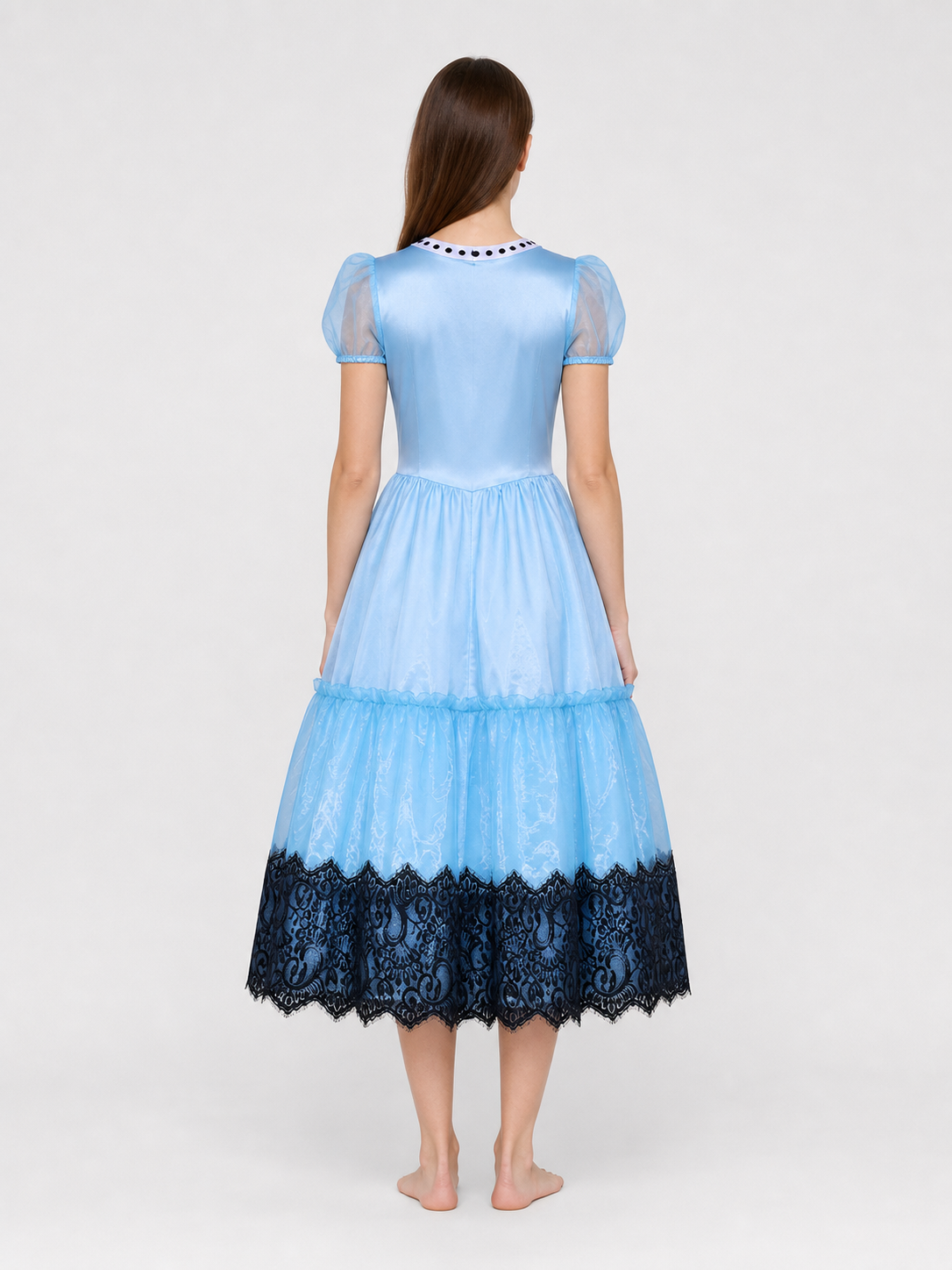 Alice Blue Dress with Full Skirt and Lace