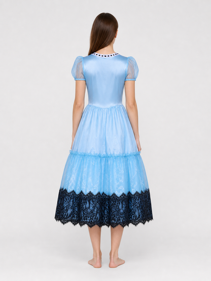 Alice Blue Dress with Full Skirt and Lace