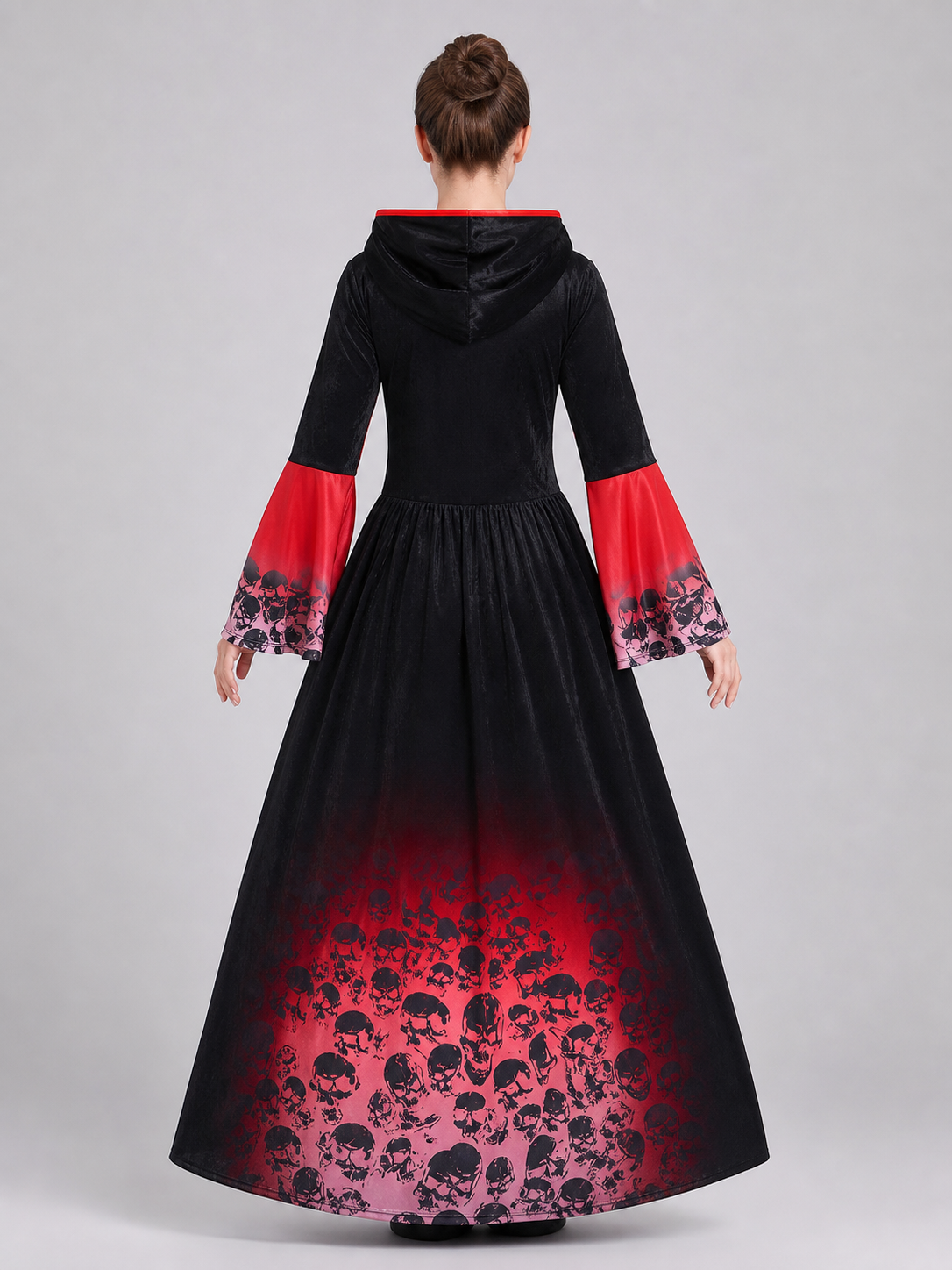 Gothic Hooded Dress with Skulls