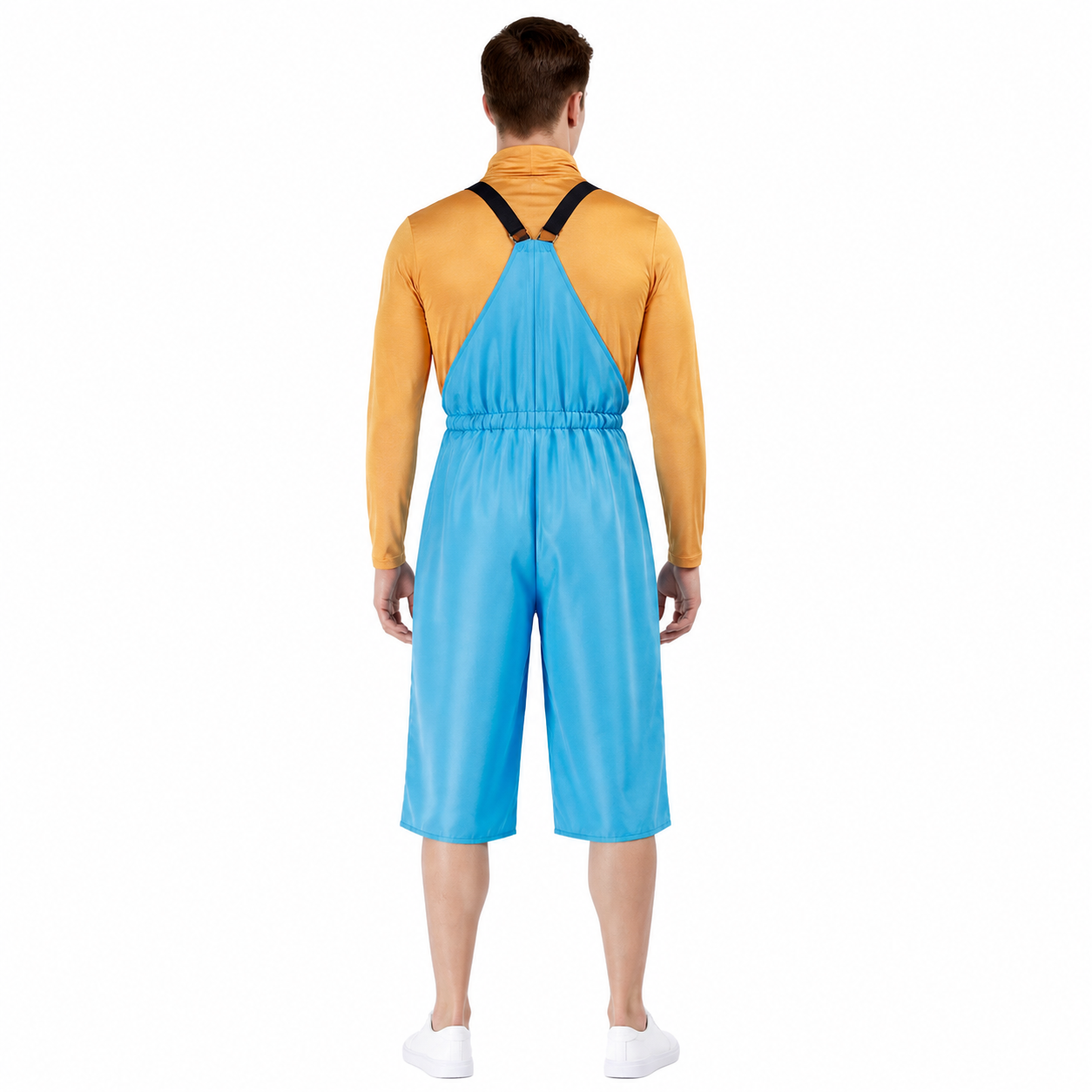 Blue Bib Shorts Overalls with Chest Pocket back view