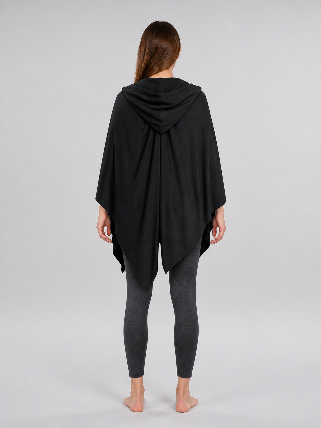 Black hooded cloak with metal clasps