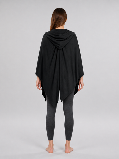 Black hooded cloak with metal clasps