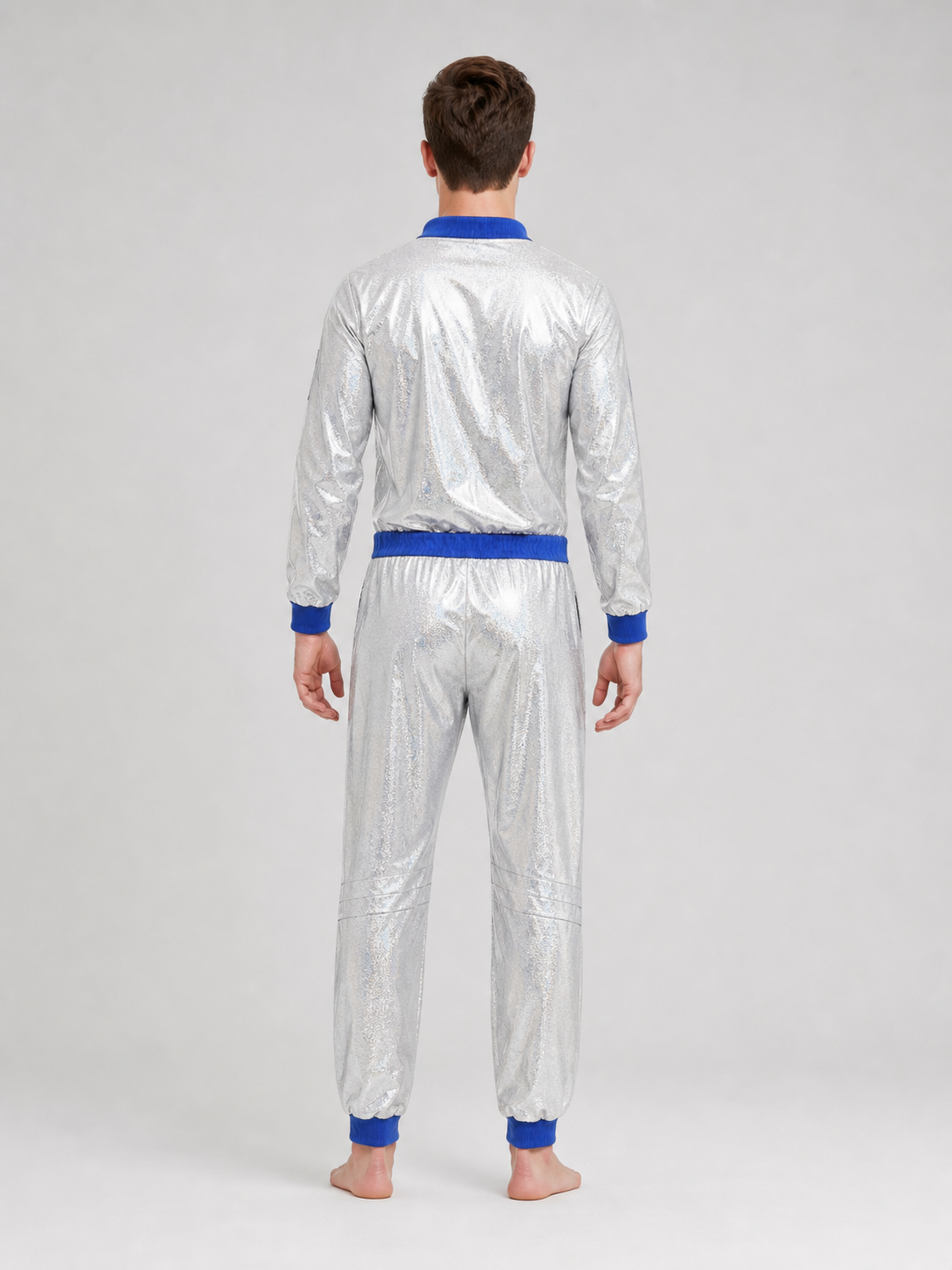 Silver astronaut costume with blue details