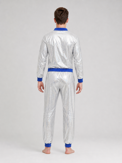 Silver astronaut costume with blue details