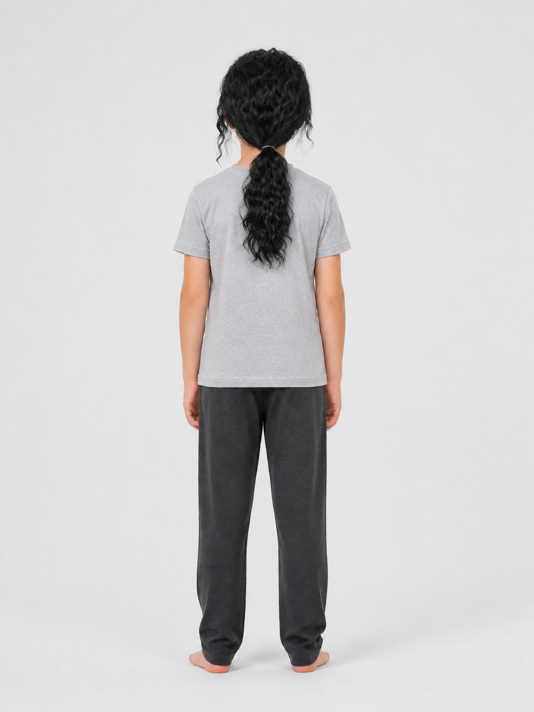 Black Long Curly Cosplay Wig with Low Ponytail back view