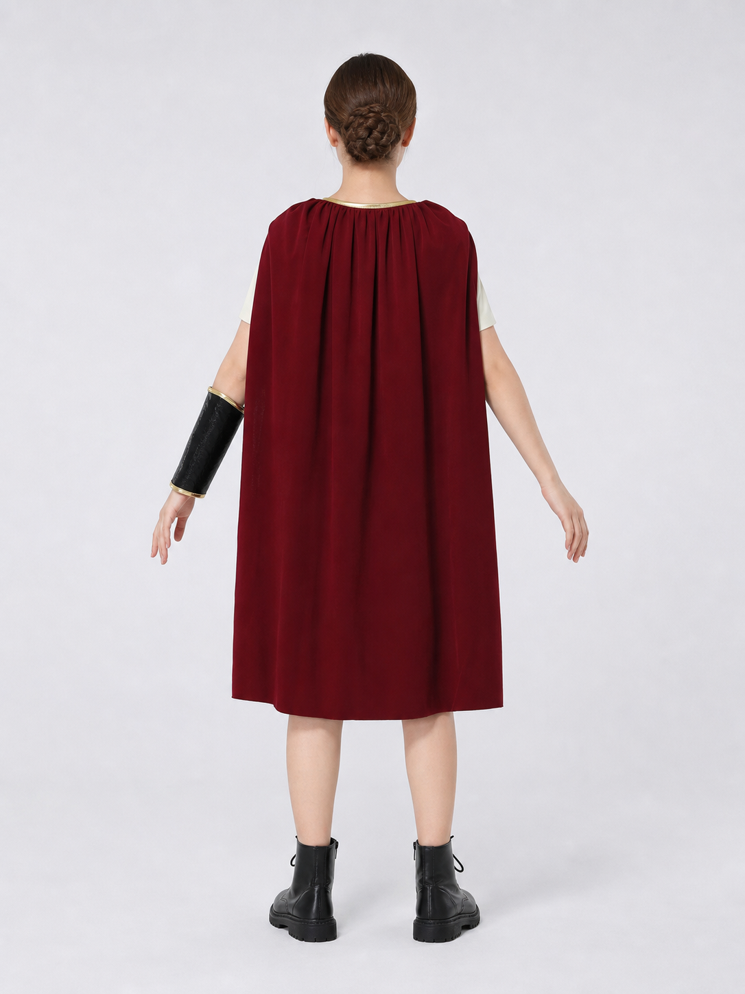 Retro-Style Dress with Red Cape