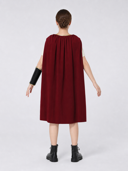 Retro-Style Dress with Red Cape