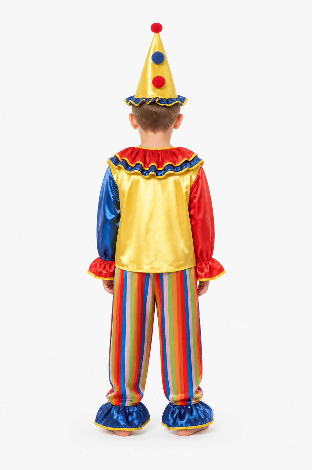 Clown Costume: Striped Pants, Jacket, and Cone Hat back view